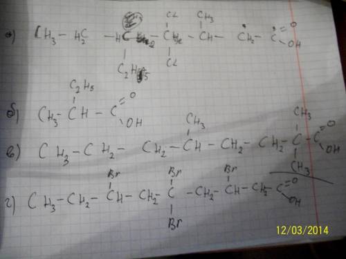 Запишите формулы кислот по их названиям: а) 3-метил 4,4-дихлор 5-этилгиптанова кислота; б) 2-метилпр