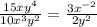 \frac{15xy^{4} }{10 x^{3} y^{2} } = \frac{3x^{-2} }{2y^{2} }