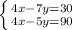 \left \{ {{4x-7y=30} \atop {4x-5y=90}} \right.