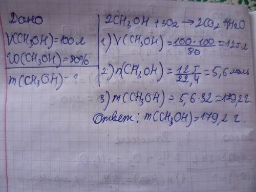 Вычислите сколько граммов метанола можно получить, сжигая (или восстанавливая) 100 л метанола, содер