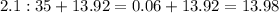 2.1:35+13.92=0.06+13.92=13.98