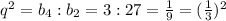 q^2=b_4:b_2=3:27=\frac{1}{9}=(\frac{1}{3})^2