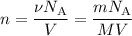 n = \dfrac{\nu N_{\text{A}}}{V} =\dfrac{m N_{\text{A}}}{MV}