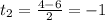 t_2= \frac{4-6}{2} =-1