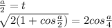 \frac{a}{2}=t\\&#10;\sqrt{2(1+cos\frac{a}{2})}=2cos\frac{a}{4}
