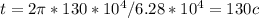 t=2 \pi *130* 10^{4} /6.28*10^{4}=130c