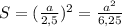 S= (\frac{a}{2,5}) ^2= \frac{a^2}{6,25}