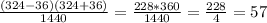 \frac{(324-36)(324+36)}{1440} = \frac{228*360}{1440} = \frac{228}{4} =57