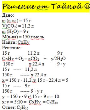 При сгорании 15 г. углеводов образовалось 11,2 л. со2 и 9 г. н2о. установите формулу углевода, если