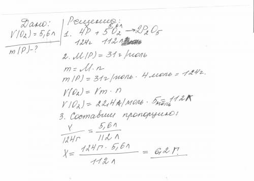 Народ, позарес нужно какая масса фосфора может вступить в реакцию с 5,6л кислорода по уравнению 4р+5