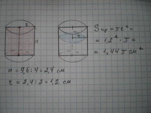 Осьовим перерізом циліндра є квадрат, периметр якого дорівнює 9,6. знайдіть площу перерізу, проведен