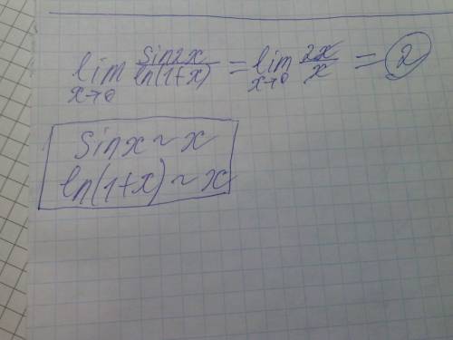 Решить lim (x стремится к 0) sin2x/ln(1+x). , подробно.