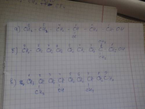 Напишите структурные формулы: а) 3 хлоргексанола -1 б) 2.2-диметил-3-октанола-1 в) 2.7-диметил-октан