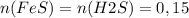 n(FeS)=n(H2S)=0,15