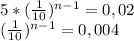 5* (\frac{1}{10})^{n-1}=0,02 \\ (\frac{1}{10})^{n-1}=0,004