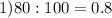 1) 80:100=0.8