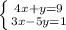 \left \{ {{4x+y=9} \atop {3x-5y=1}} \right.