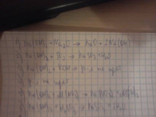 1)koh+cao= 2)koh+al(oh)3= 3)koh+cuso4= 4)koh+p2o5= 5)koh+pbso4= 6)koh+zno= 7)koh+hno3= 1)ba(oh)2+na2