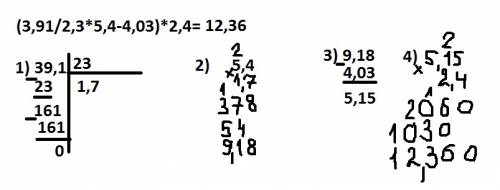 Хочу решить это пример столбиком (3,91/2,3*5,4-4,03)*2,4