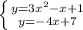 \left \{ {{y=3x^2-x+1} \atop {y=-4x+7}} \right. \\