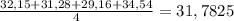 \frac{32,15 + 31,28 + 29,16+34,54}{4} = 31,7825