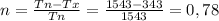 n= \frac{Tn-Tx}{Tn} = \frac{1543-343}{1543} = 0,78