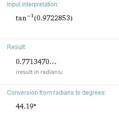 Сколько будет arctg(09722853) в градусах? это мне надо найти r (румб)