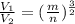 \frac{V_1}{V_2}=(\frac{m}{n})^{\frac{3}{2}}