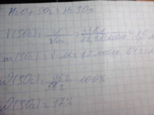 В420 мл воды растворили 33,6л оксида серы.какова массовая доля сернистой кислоты в полученном раство