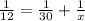 \frac{1}{12} = \frac{1}{30} + \frac{1}{x}