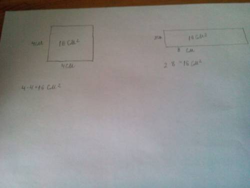 Начертите прямоугольник и квадрат. площадь каждой из фигуры 4 см в квадрате