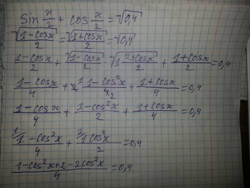 Sin x/2 + cos x/2 = 0.4 под корнем если 0.4 под корнем то tg x?