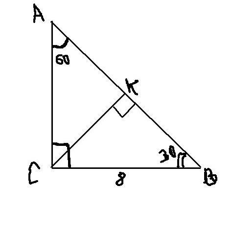 Втреугольнике авс угол с равен 90,вс=8,соsa=0,5. найдите высоту сн