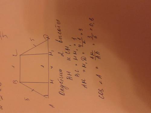 Основания равнобедренной трапеции равны 1 и 7 боковые стороны трапеции равны 5 найдите косинус остро