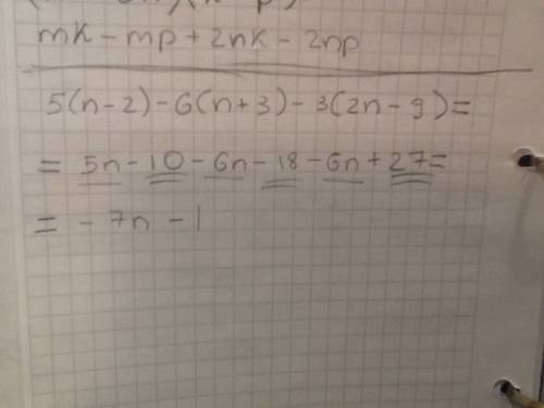 Выражение 5(n-2)-6(n+3)-3(2n-9) 5/7(2,8c-4 1/5d)-2,4(5/6c-1,5d)