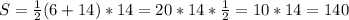 S= \frac{1}{2} (6+14)*14=20*14* \frac{1}{2}=10*14=140