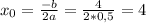 x_{0}= \frac{-b}{2a}= \frac{4}{2*0,5}= 4