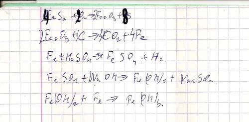 Осуществите следующие превращения fes2-fe2o3- fe--feso4-fe(oh)2-fe(oh)3