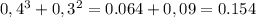 0,4^{3} + 0,3^{2} = 0.064+ 0,09=0.154