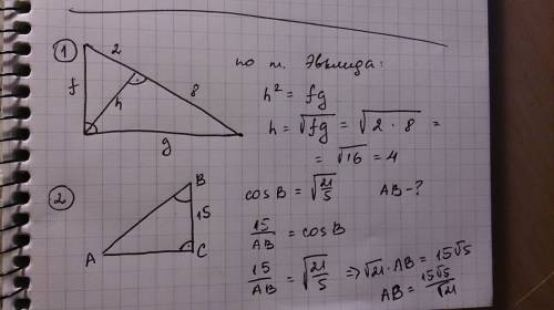 1)высота прямоугольного треугольника делит гипотенузу на отрезки равные 2 и 8 найдите высоту 2)в тре