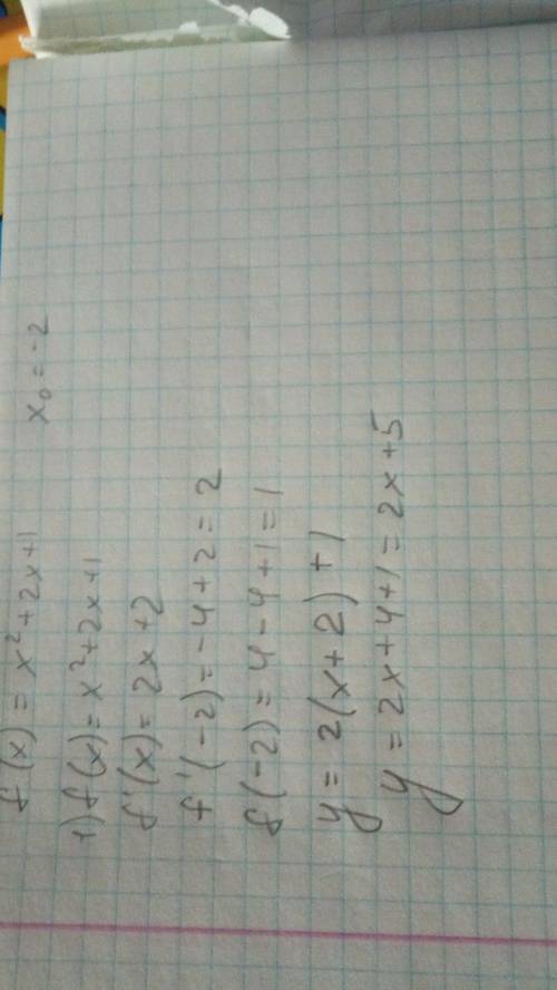 Напишите уравнение касательно проведенной к графику функции f(x)=x^2+2x+1 в точке абсциссой x0=-2