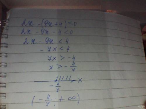 Решите неравенство: 2x - (9x + 4) < 0 2x - (5x + 2) (больше либо равно) 0 2x - (7x - 3) (больше л