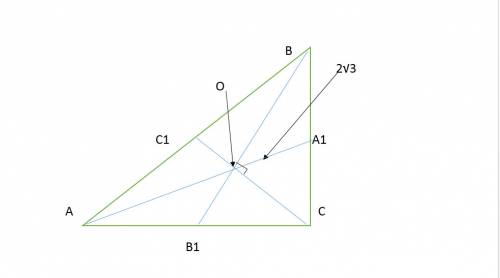 Впрямоугольном треугольнике abc с прямым углом c медианы cc1 и bb1 перпендикулярны друг другу. найти
