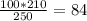 \frac{100*210}{250} =84%