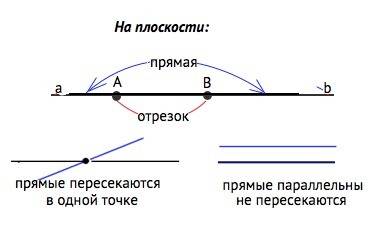 Понятия прямой и отрезка взаисное расположение двух прямых на плоскости? ?