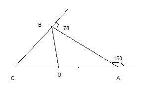 Два внешних угла треугольника равны 150 и 78. найдите углы, которые биссектриса наибольшего угла тре