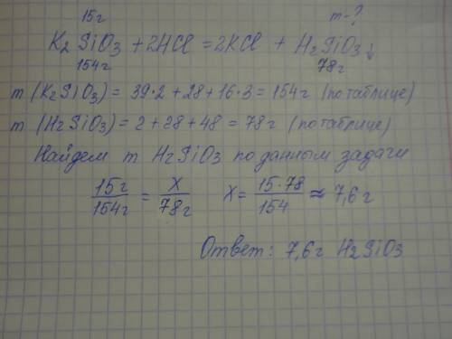 1)осадок какой массы образуется при добавлении к раствору, содержащему k2sio3 массой 15г, избытка со