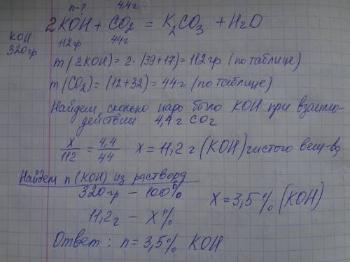 1.после пропускания 4,4 г углекислого газа через 320 г р-ра гидроксида калия получили р-р средней со