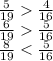 \frac5{19}\frac4{16}\\\frac6{19}\frac5{16}\\\frac8{19}<\frac5{16}