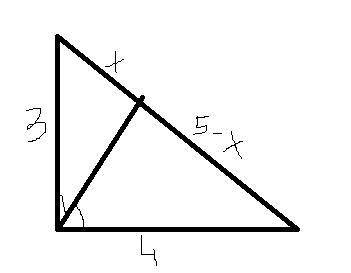 Впрямоугольном треугольнике катеты равны 3 и 4 соответственно. найдите длины отрезков, на которые де